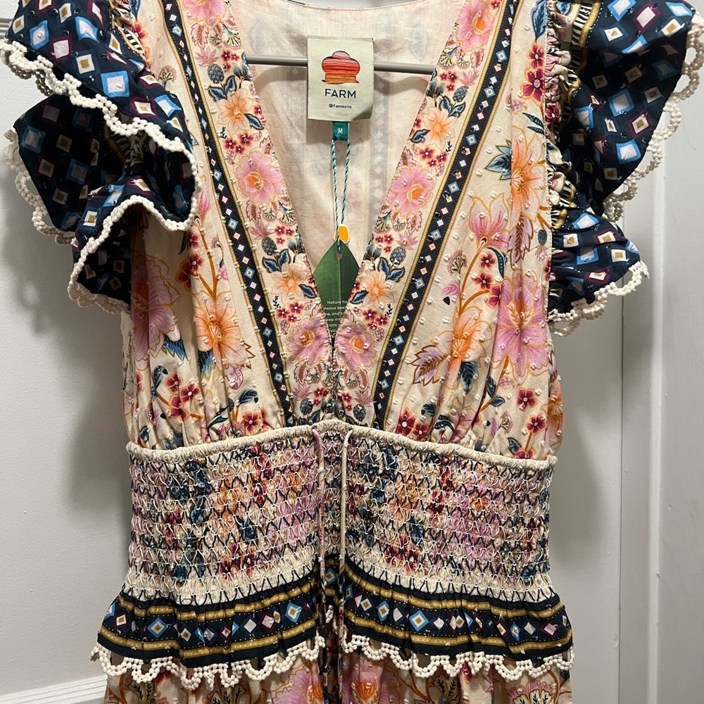Farm Rio Floral Dress with Ruffle Sleeves